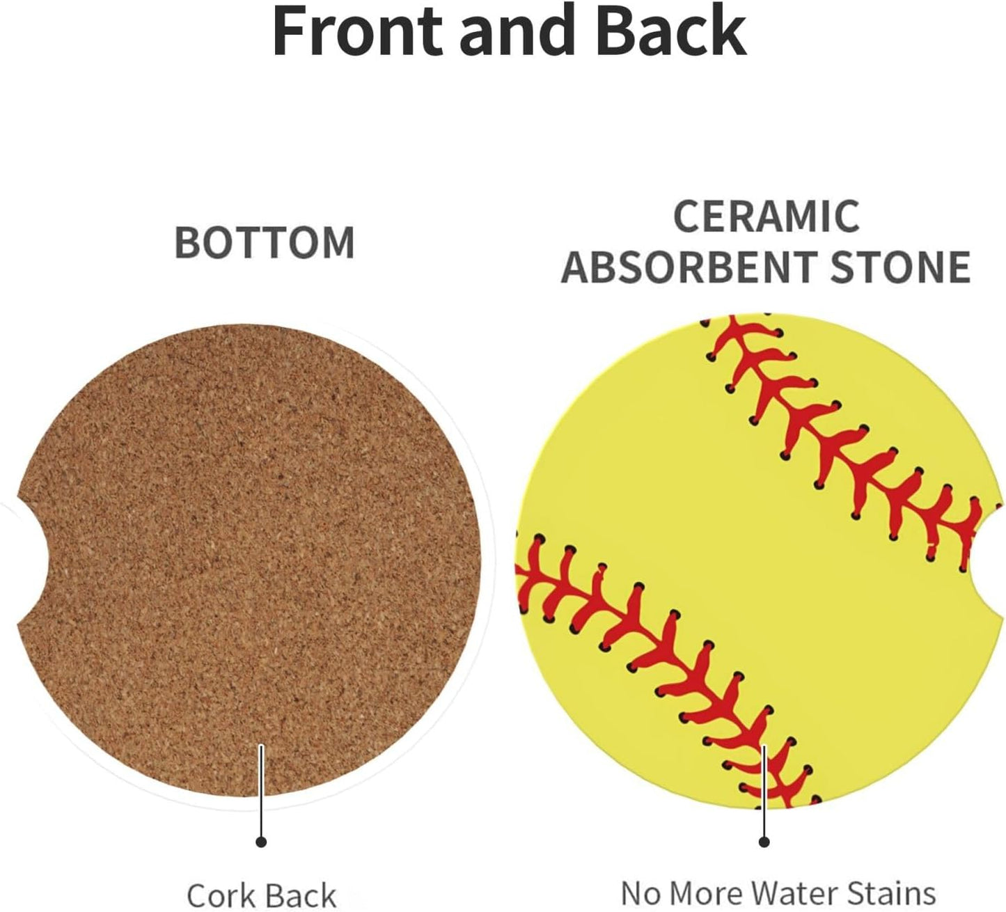 Car Cup Holder Coasters, Softball Ball Car Coasters for Cup Holder Drinks, 2 Pack Ceramic Cute Auto Interior Accessories for Women Men