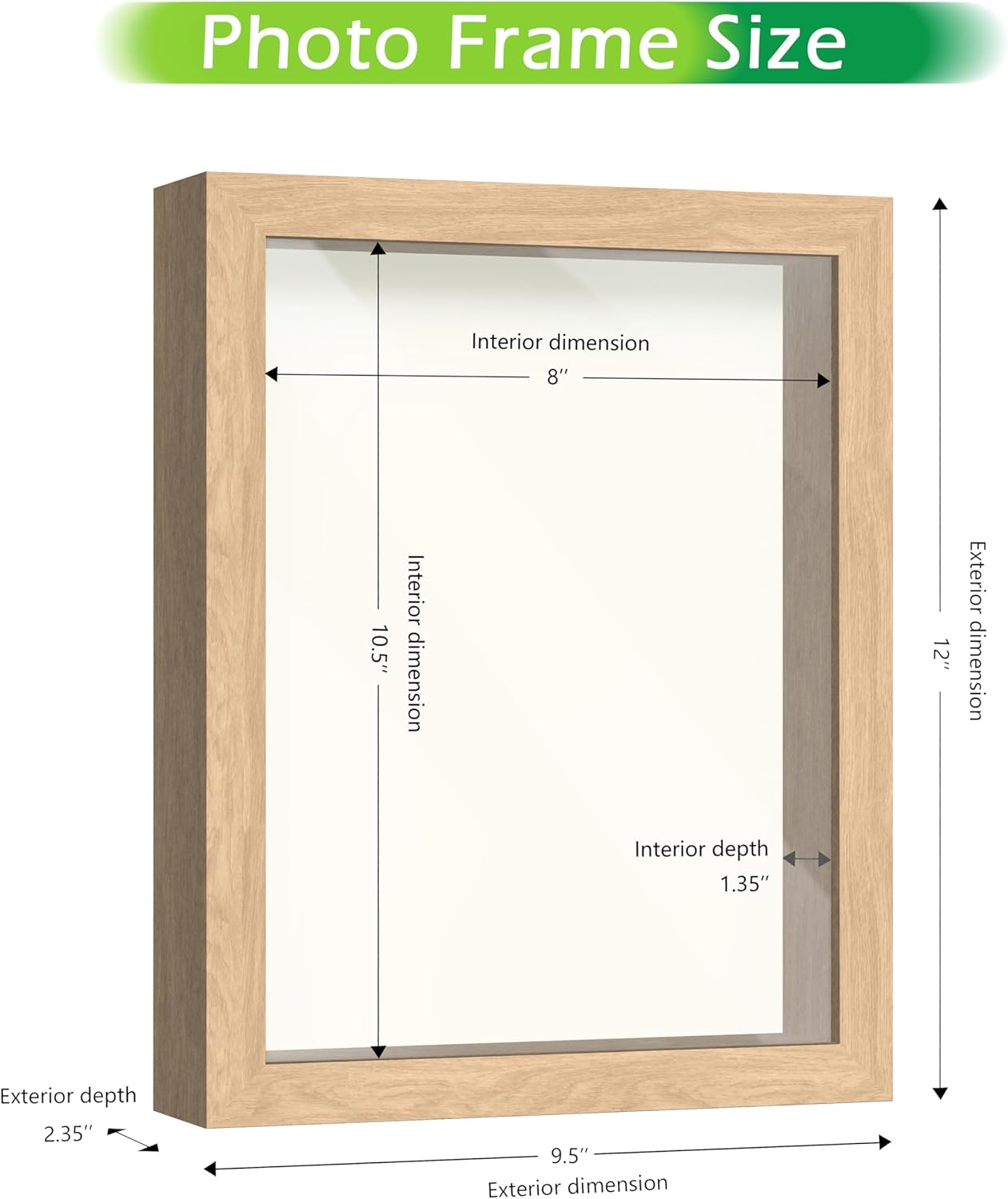 FrameWorks 8.5” x 11” Natural Oak Wooden Shadow Box Frame – Display Case with Soft Felt Back, Memory Box with Tempered Glass, Display Box with Elegant White Ball Push Pins, Wooden Flower Box