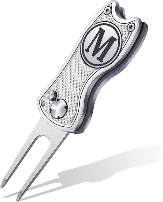 Golf Divot Repair Tool with Letter Custom Monogrammed Initial Ball Marker Divot Tool Foldable Metal with Magnetic Putt Alignment Golf Gifts for Men Father Golfer Christmas