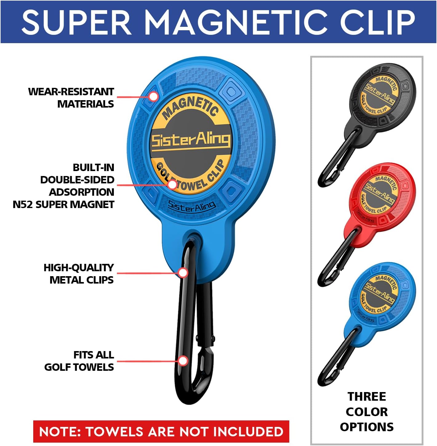Magnetic Clip for Golf Towel,Removable Industrial Magnetic Accessories Design for Strong Hold to Golf Carts or Clubs (2, Blue)