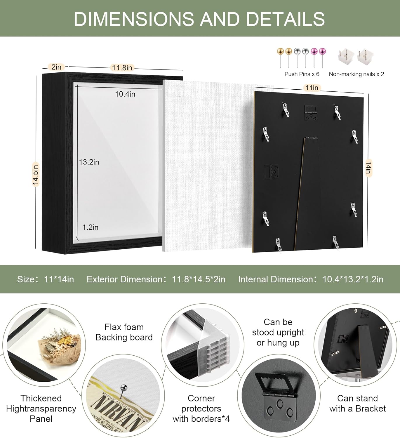 11x14 Shadow Box Display Case Picture Frame with Soft Linen Back, Large Deep Black Shadow Box 11x14 for Flowers Medal Display Case Jersey pet Graduation Memorabilia Baby Ltems Crafts Photos