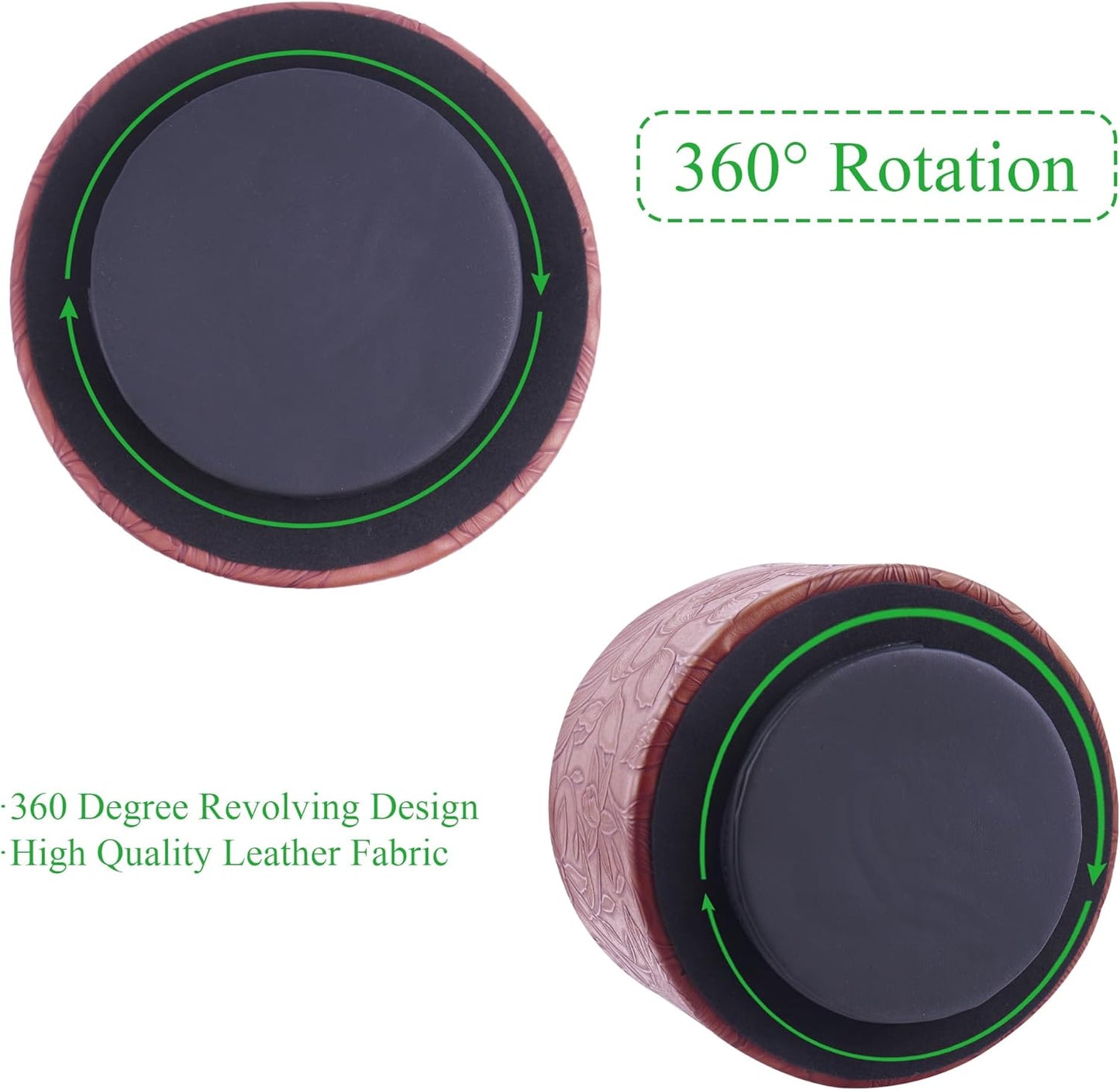 Hennaja Round Leather Art Supply Organizer,Remote Control Holder,360 Degree Spinning,Multi-Functional Pencil Holder,4 Compartments Desktop Stationary Organizer(1-Carved Dark Brown)