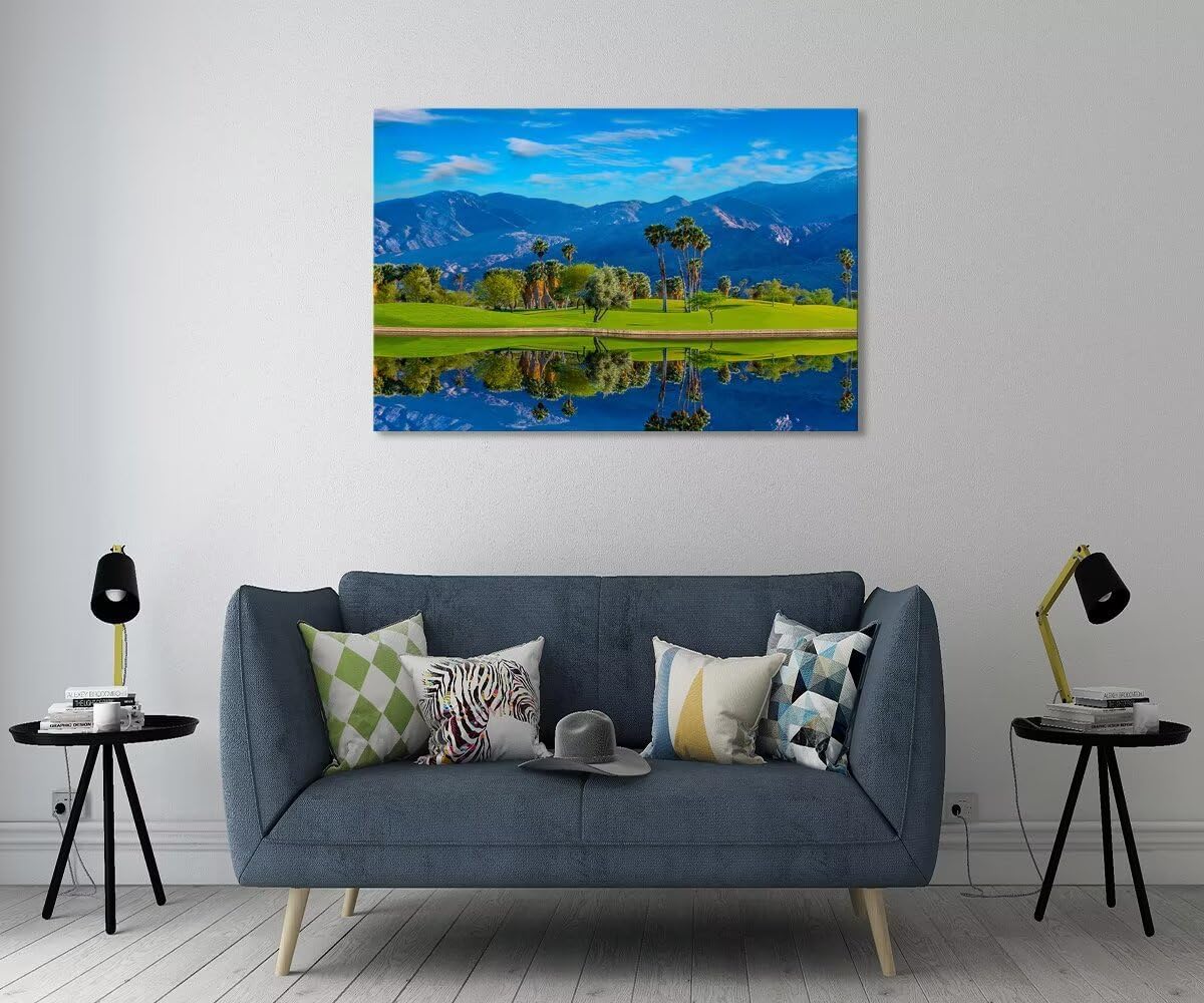 Sonoran Desert of southern California Golf Course Canvas Wall Art for Living Room Bedroom Bathroom Home Decorations Golf Course Picture Poster Framed Artwork Ready to Hang(12''H x 16''W)