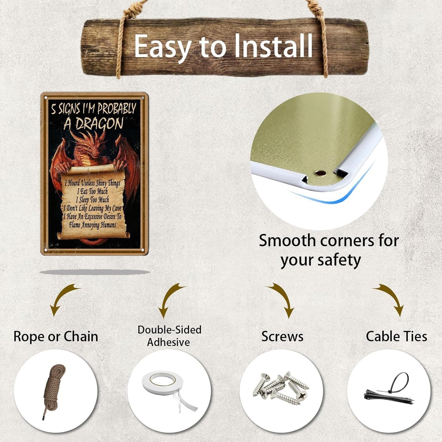 Dragon Wall Art Decorations Vintage 5 Signs I’M Probably A Dragon Accessories Poster Vertical Metal Tin Sign 12x8 Inch Home Kitchen Garden Wall Decor