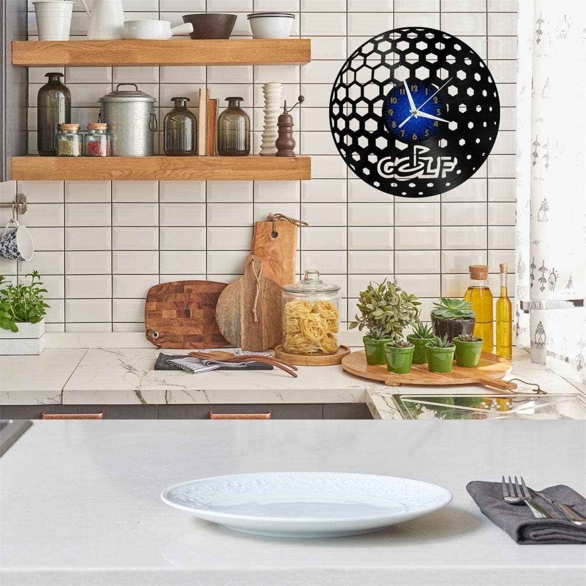 Generic Golf Club 2 12 Inch Vinyl Record Wall Clock - Silent, Creative, and Unique Clock for Living Room, Entryway, or Bedroom Decor Idea(12 inchs B Without LED), Blue