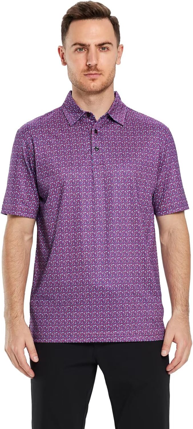 Golf Shirts for Men Dry Fit Short Sleeve Print Performance Moisture Wicking Polo Shirt