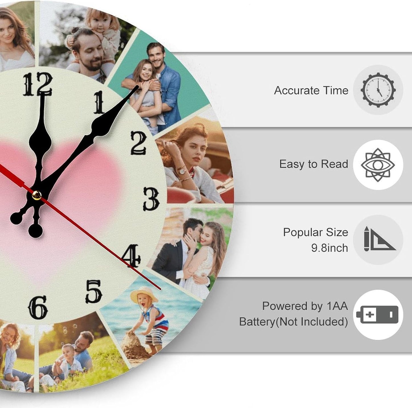 Custom Wall Clock,Personalized Wood Clock add Your Photo/Text,Customizable Silent Round Decoration for Kitchen Bathroom 23.6inch style7