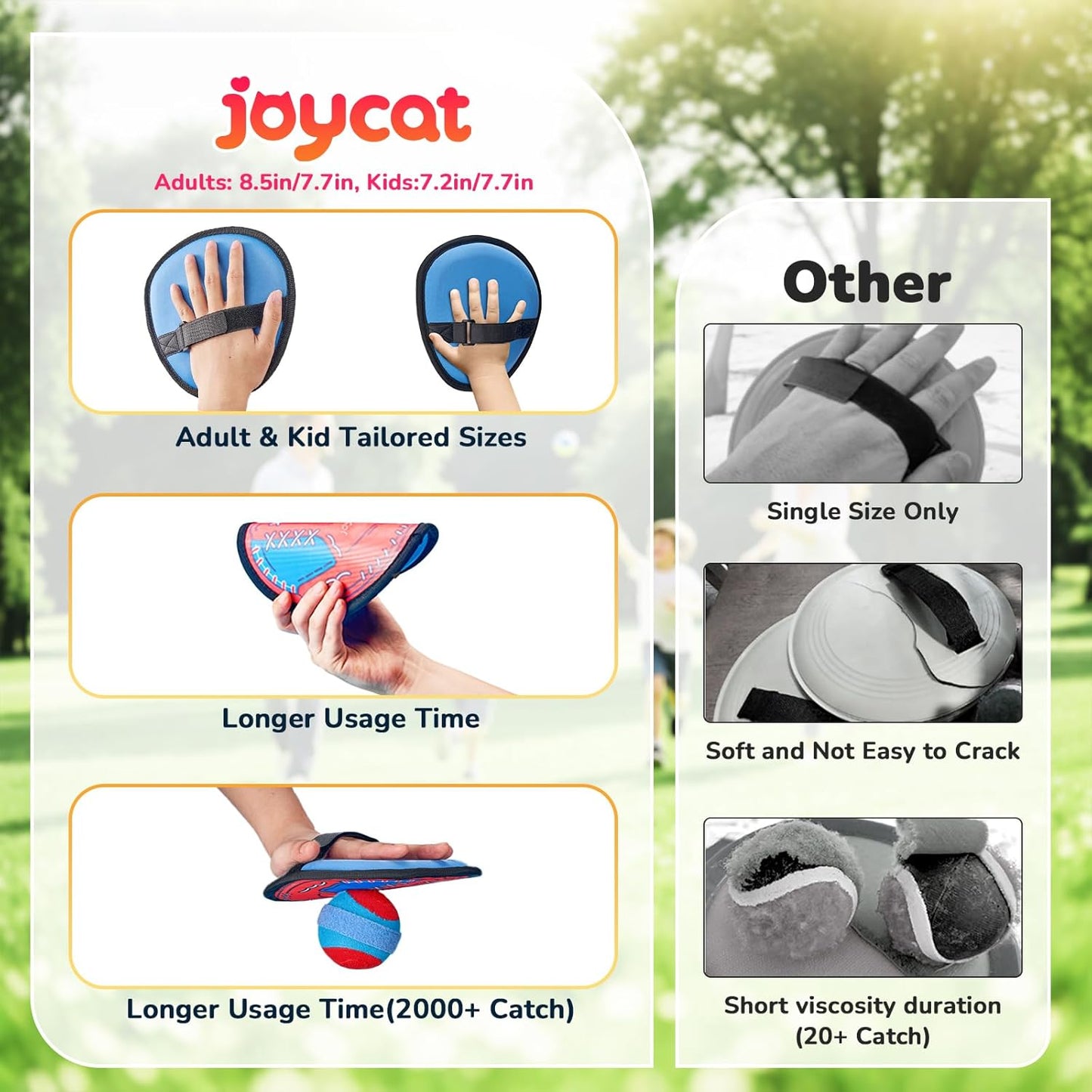 JoyCat Toss and Catch Ball Game Set,Toddler Baseball Training Glove,Beach Toys Yard Games,Kids Outdoor Games for Adults and Family (2 Kids 2 Adult Paddles 4 Balls)