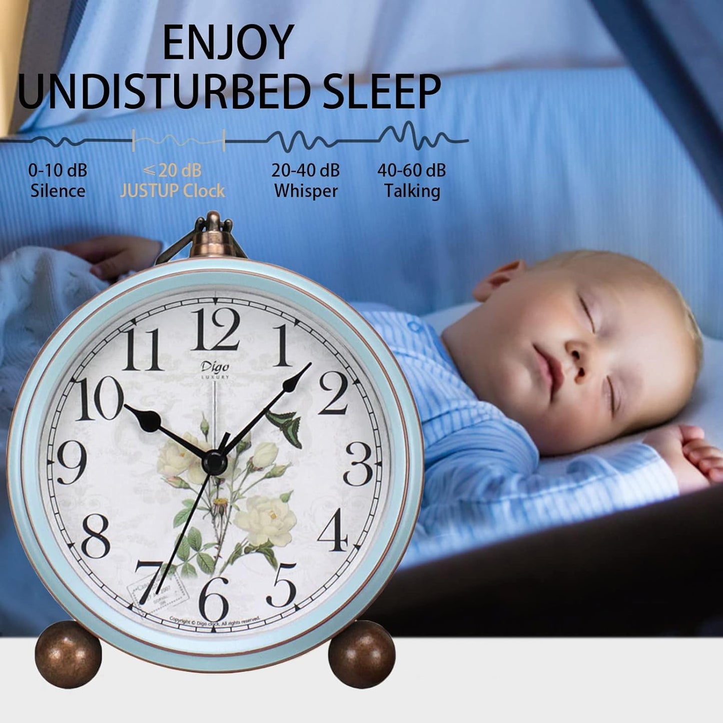 Maxspace 5.2in Desk Clock, Retro Silent Analog Clock Non-Ticking & Battery Operated with Quartz Movement,Clock Decor for Bedroom Living Room