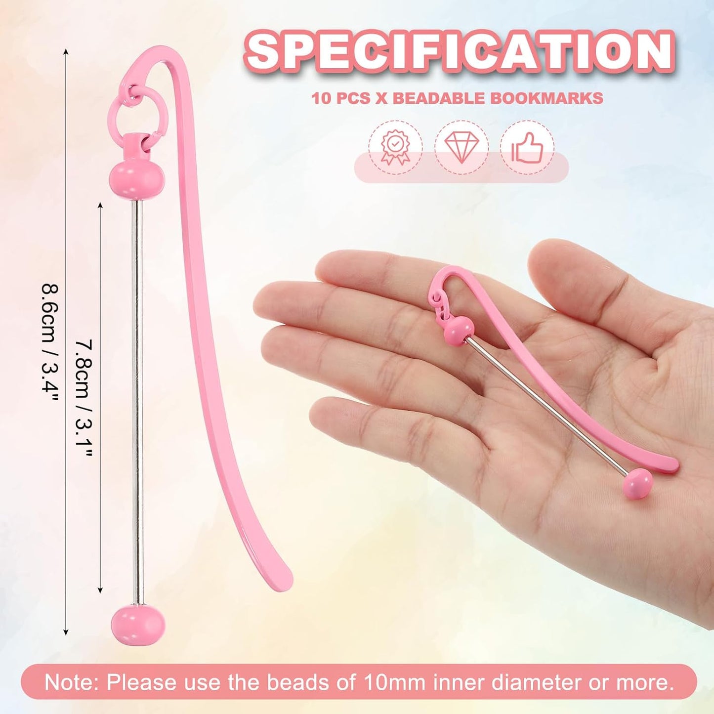 PATIKIL Beadable Bookmarks, 10 Pcs Beaded Bookmark DIY Metal Blank Bar Bulk for Bookmark DIY Making Craft, Beading Pendant Charm, Pink