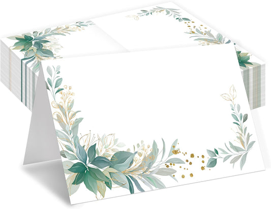 Greenery Place Cards, Gold Foil Table Place Cards For Table Setting, Name Cards For Birthday Party Baby Shower Gender Reveal Wedding Bridal Shower, 25 Cards Included -14