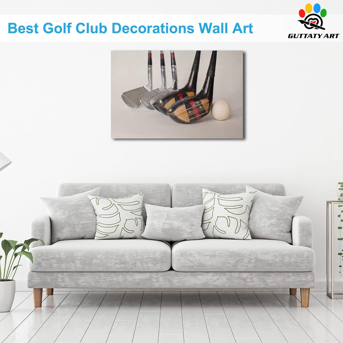 Golf Canvas Wall Art - Modern Clubs Picture for Living Room, Men's Sports Balls Poster Prints for Home, Office, Bathroom Decor - Framed Artwork Ready to Hang 24x36 Inches
