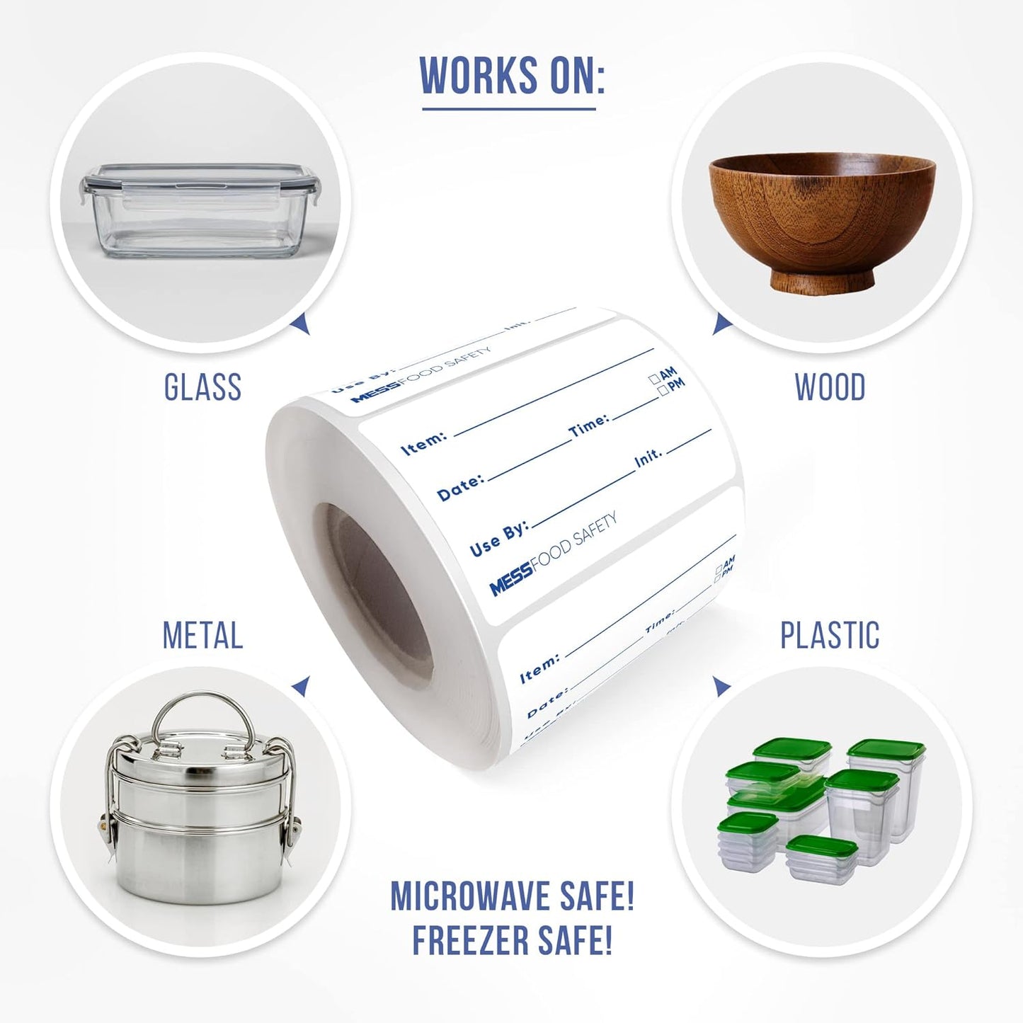 MESS Dissolvable Food Labels, Fill-in, 2x3 300/Roll - Dissolves in 30 Seconds or Less - Removable Pantry, Meal Prep & Food Storage Labels – Canning & Freezer Use