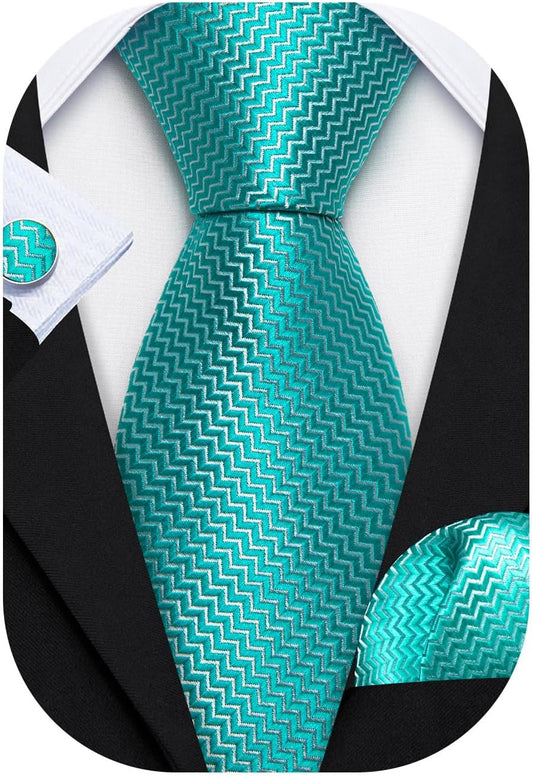 Barry.Wang Designer Classic Ties for Men Set Formal Pocket Square Cufflink Check Plaid