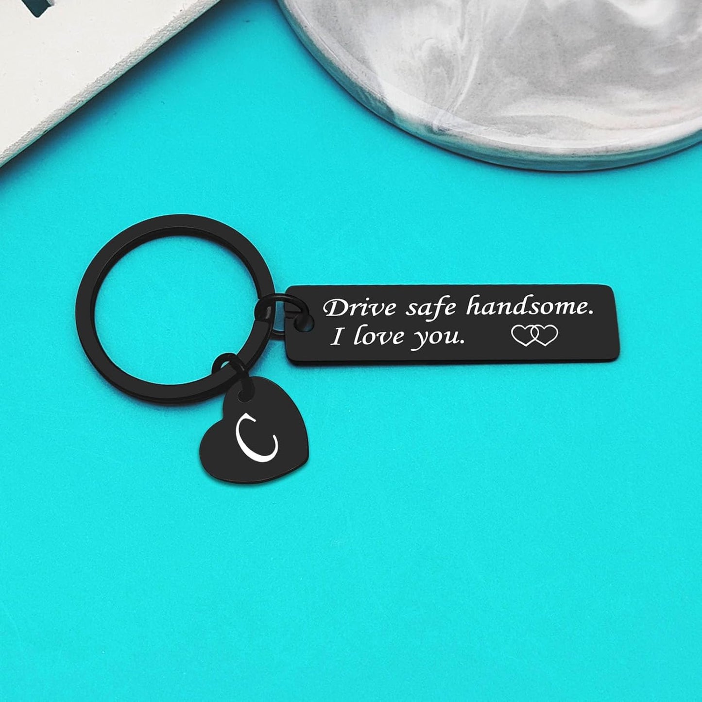 Xiahuyu Drive Safe Keychain for Him Boyfriend Husband 26 Letter Keychain Gift for Men Dad Son Brother Christmas Birthday