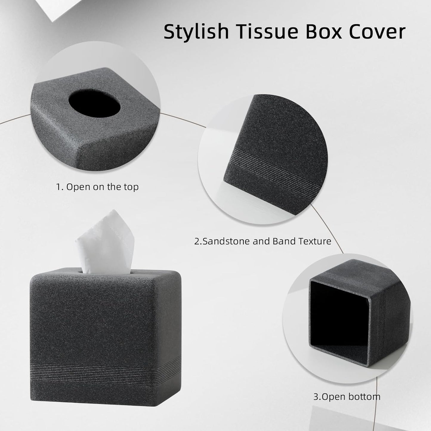 Tissue Box Cover Square, Resin Facial Tissue Holder Covers Cube Toilet Paper Holder Case Dispenser Home Decorative for Bathroom Kitchen Bedroom Living Room Office (Black)