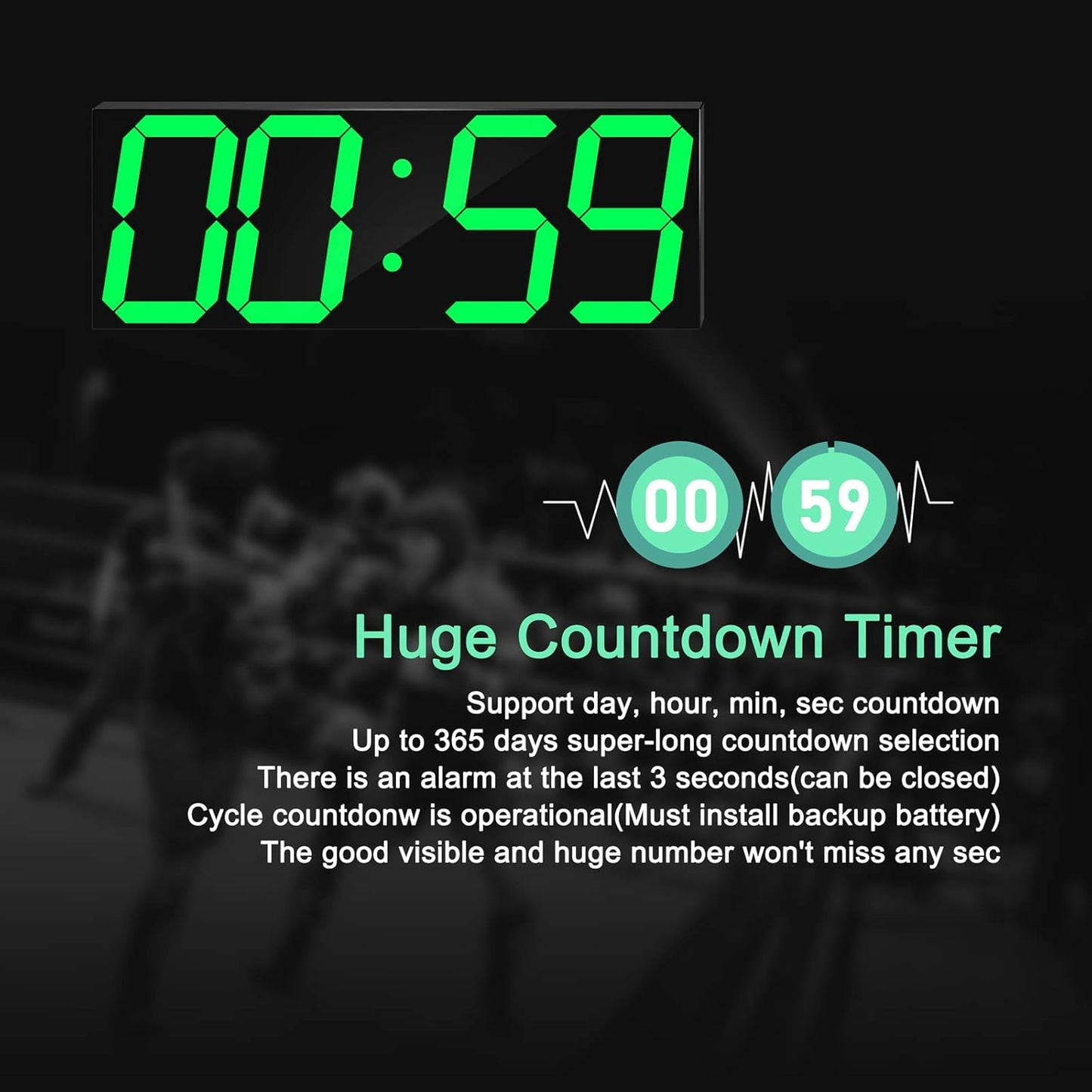 LED Large Digital Wall Clock, Oversize Wall Clock with 6” Numbers, Remote Control Count up/Countdown Timer Clock, Auto Dimmer, Big Calendar and Thermometer(Green)