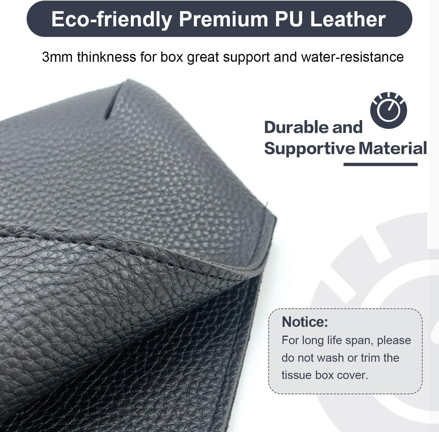 Tissue Box Cover 5X5X5'' PU Leather Tissue Holder Square Tissue Cube Box Organizer for Bathroom Vanity Countertop, Car, Night Stands, Office, Home, Kitchen (1Pack, Black)