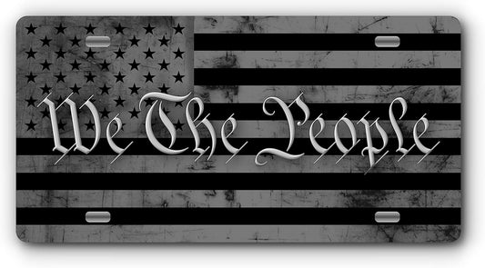 Patriotic Vanity Aluminum License Plate for Front of Trucks and Cars - Made in The USA - Universal Fit (We The People B&W)
