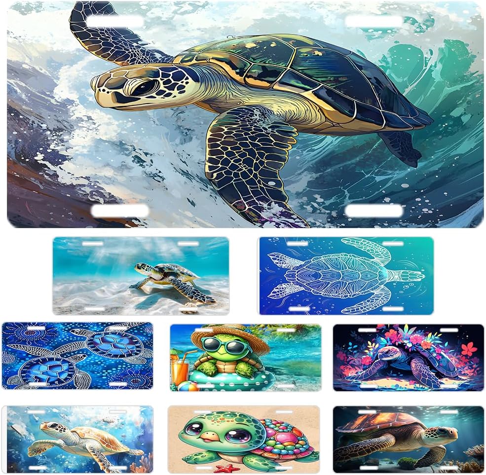 Custom License Plate Personalized Ocean Turtle Funny Aluminum Front License Plates Decorative Rust-Free Metal Car Plate Covers for Women Men Car Tag Accessories fit Truck SUV Rv 12 X 6 in