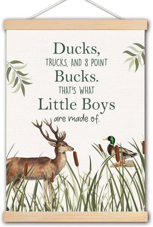 pouep Boys Room Decor, Mallard Duck and Deer Nursery Wall Art Poster, Boy Nursery Hunting Nursery Decor, Rustic Wildlife Wall Art for Toddler Little Boys Room Nursery Playroom Decor, 12x16 Inch