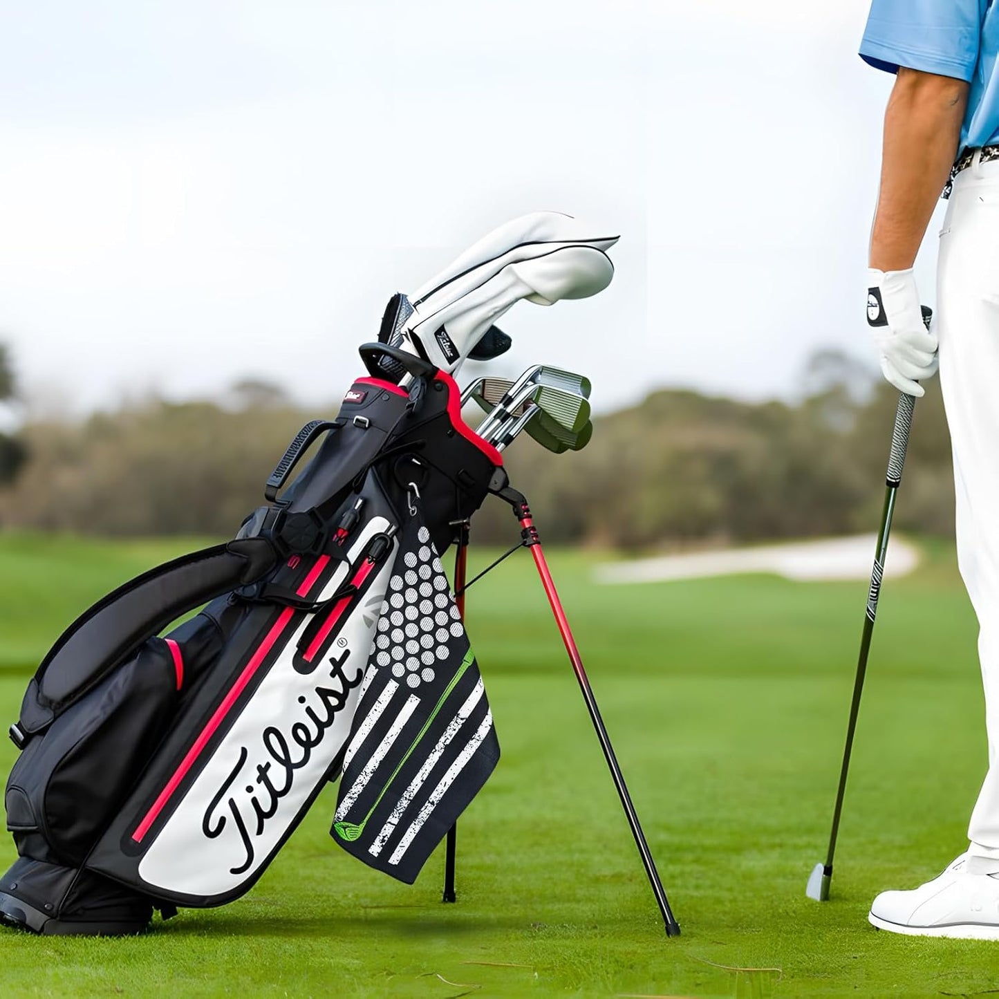 American Flag Golf Towel and Brush Set, Microfiber Waffle Golf Bag Towel with Clip, Golf Cleaning Kit Gifts for Men and Women, Funny Golf Accessories for Golf Fan, Golfers Golf Lovers Retirement Gift