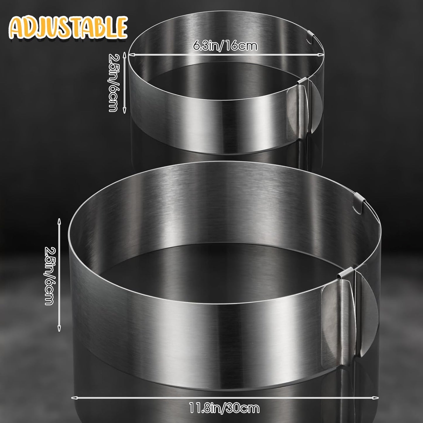 Amylove 6-12 Inch Round Cookie Cutter Adjustable Circle Cookie Cutter Stainless Steel Round Cake Trimmer for Baking Kit Mousse Layered Cake Biscuit Food Tiramisu Pastry