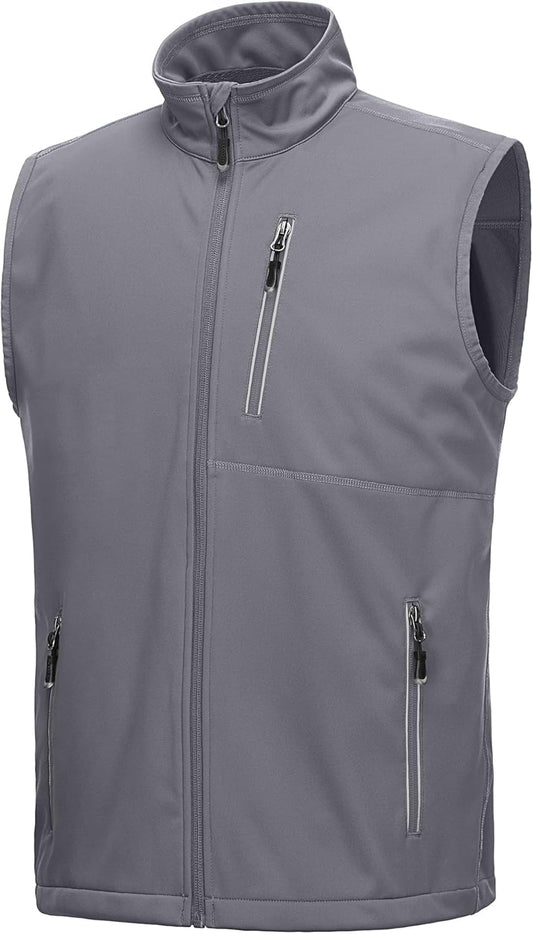 33,000ft Men's Windproof Lightweight Golf Vest Outerwear with Pockets, Softshell Sleeveless Jacket for Running Hiking Sports