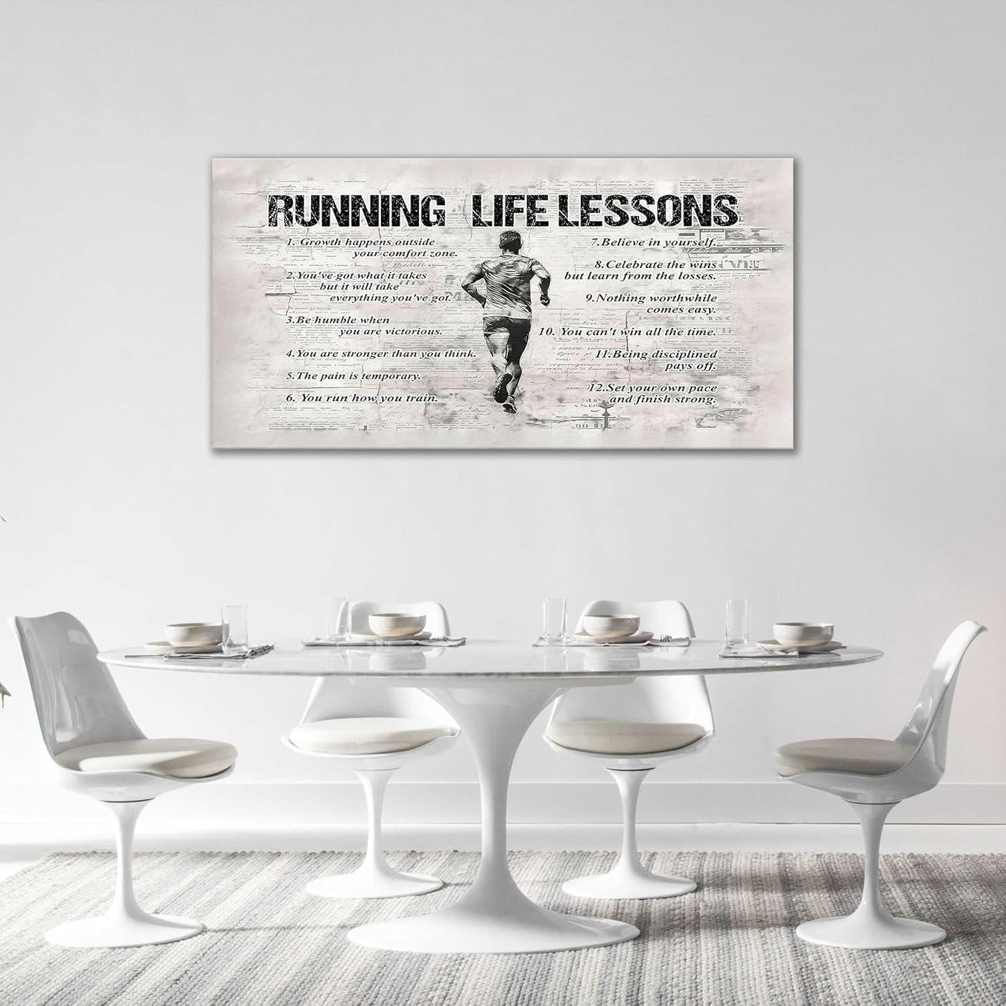 Running Sports Wall Art for Living Room - Large Size Life Lessons Decor Sign - Retro Canvas Prints Inspirational Pictures Painting Artwork - Home Decoration for Master Bedroom 60"X30"