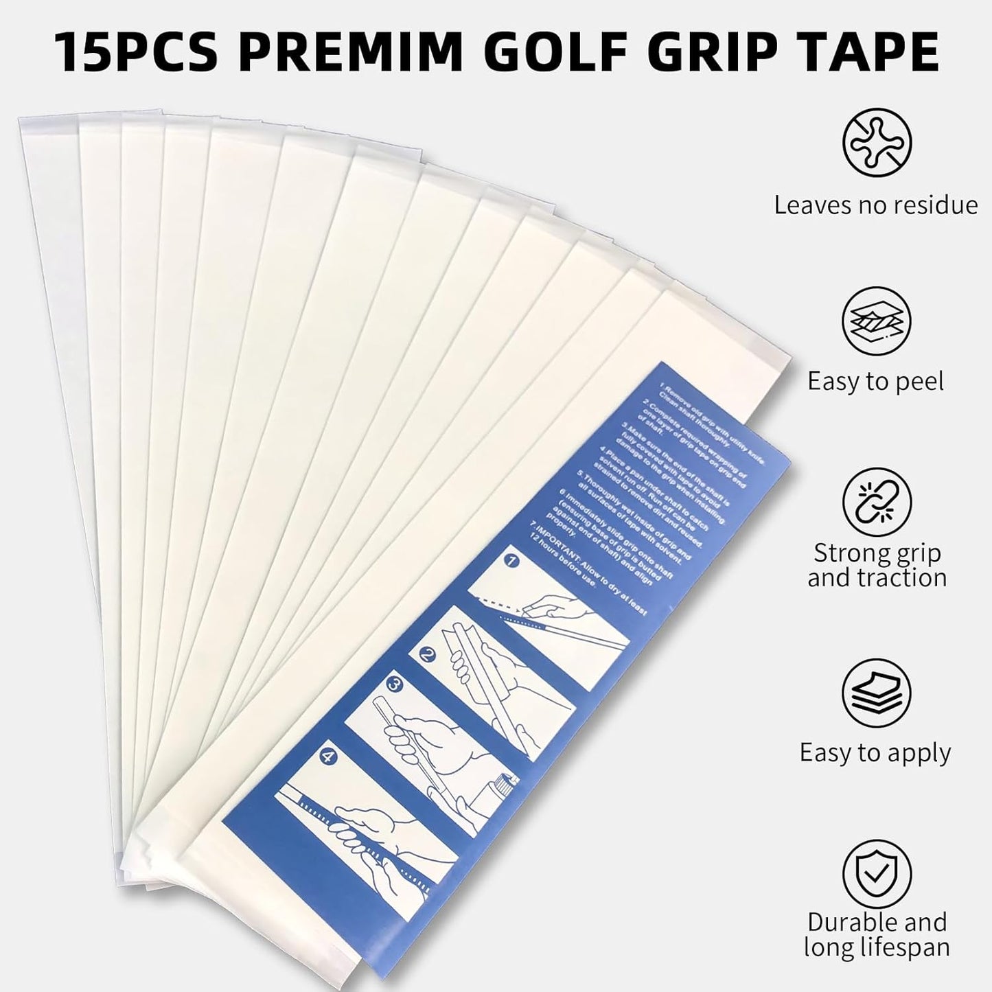 Crestgolf Golf Grip Tape 1.2U Thick Adhesive, 2" x 10" Solvent Activated Double Sided Adhesive Strips for Regripping Golf Clubs