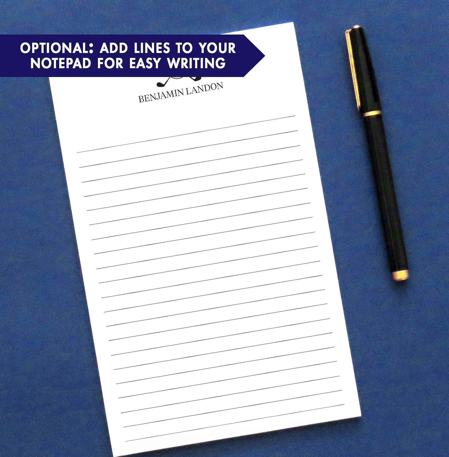 Modern Pink Paper Golf Silhouette Notepad, Personalized Notepad for Men or Women, Personalized Golf Gifts for Him, Personalized Note Cards for Dad, Size 5.5in x 8.5in, 50 Sheets