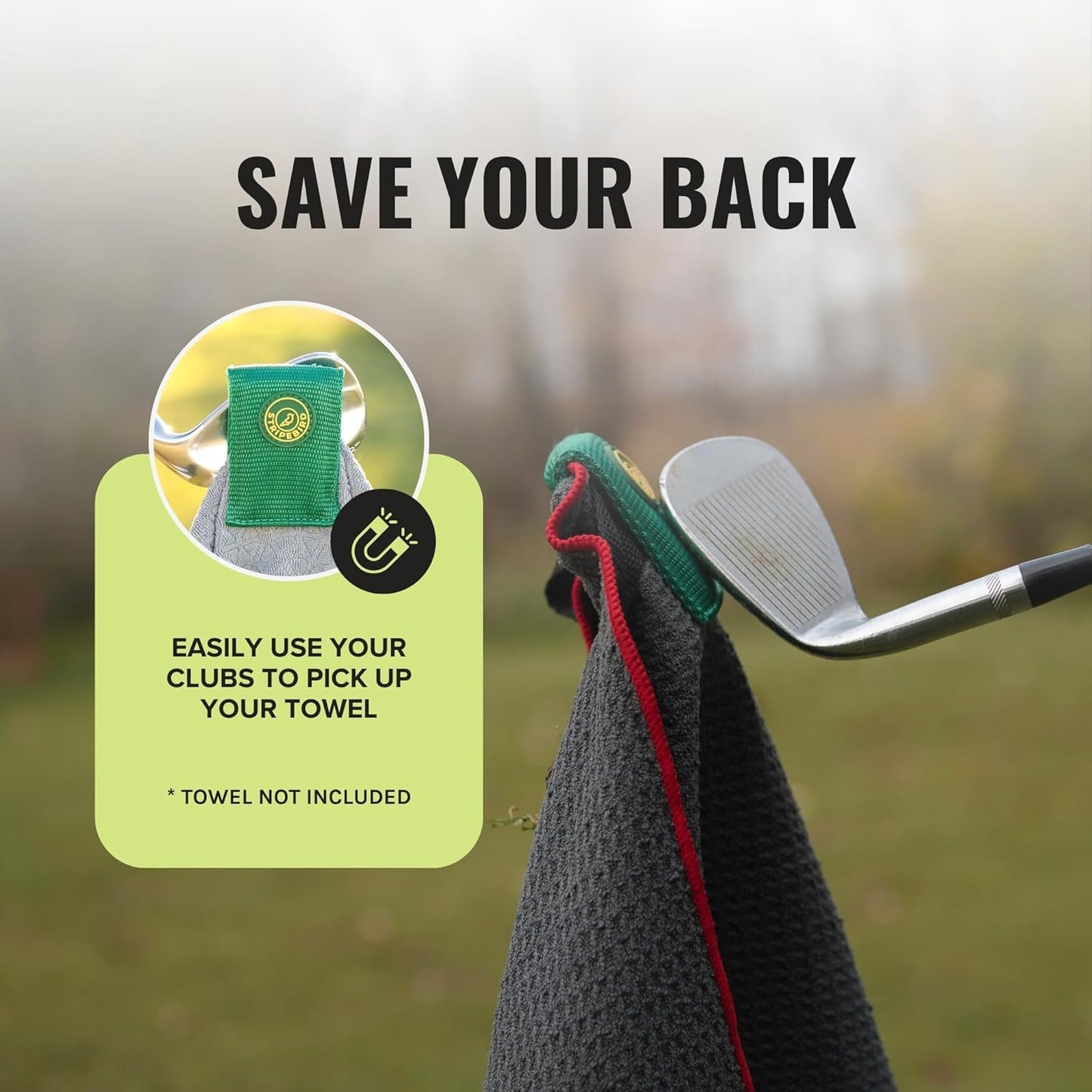 Stripebird - Magnetic Clip for Any Towel (Fairway Green) - Golf Towel Magnet - Highest Strength Magnet - Golf Towel Magnetic - Removable from Towels - Magnetic Golf Towel