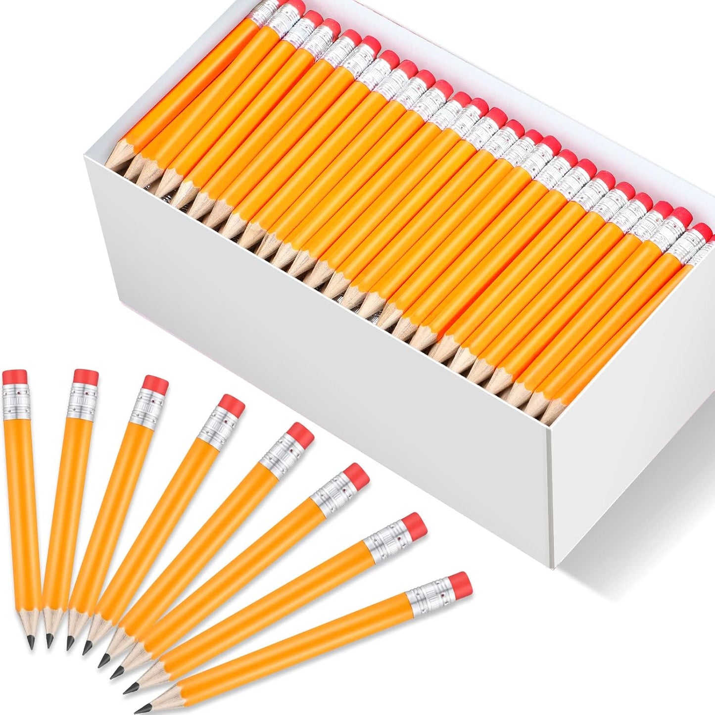 Outus 144 Pcs Mini Golf Pencils Bulk Half Pencils with Eraser #2 HB Pre Sharpened for Party Favors Office Supplies 4 Inch(Yellow)