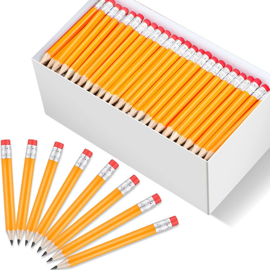 Outus 144 Pcs Mini Golf Pencils Bulk Half Pencils with Eraser #2 HB Pre Sharpened for Party Favors Office Supplies 4 Inch(Yellow)