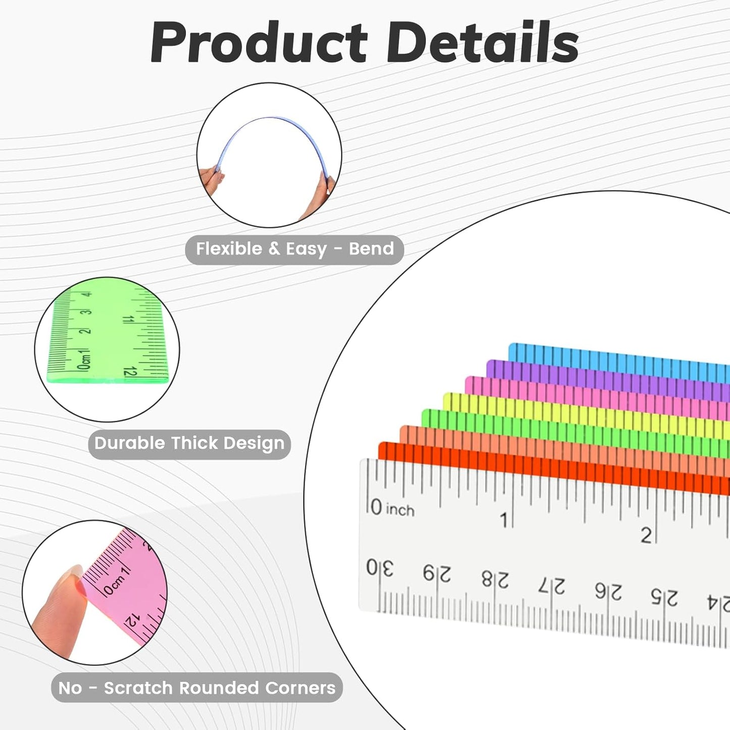 32PCS Colorful Plastic Ruler 12 Inch with Centimeter and Millimeter, Transparent Assorted Color Metric Rulers Bulk Measuring Drawing Tool Home Office Supplies