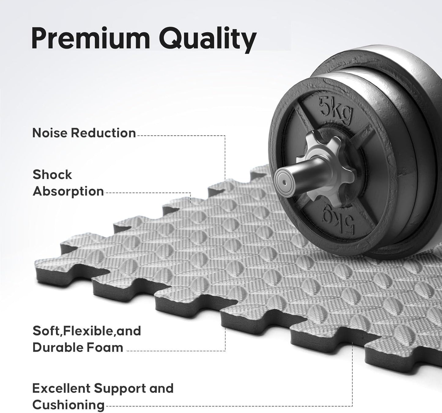 Home Gym Mat, Puzzle Exercise Mat, 1of EVA Interlocking Foam Floor Tiles for Home Workout Equipment and Kids' Play Areas - Grey, 24 in x 24 in x ½ in - 32 Tiles (Grey, 32 Pack 128 sq ft)