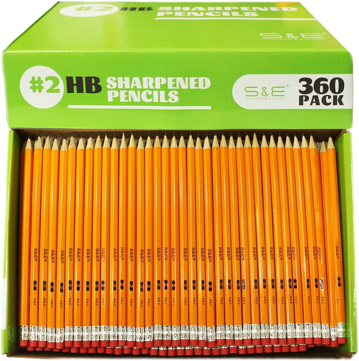 S & E TEACHER'S EDITION 360pcs Pre-sharpened Pencils with eraser top, No.2 pencils #2 HB pencil, Golf, Classroom, Pew, Back to school, 360 pcs/box