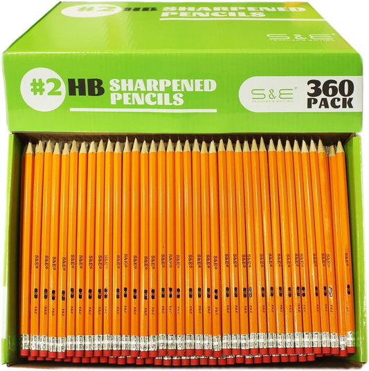 S & E TEACHER'S EDITION 360pcs Pre-sharpened Pencils with eraser top, No.2 pencils #2 HB pencil, Golf, Classroom, Pew, Back to school, 360 pcs/box