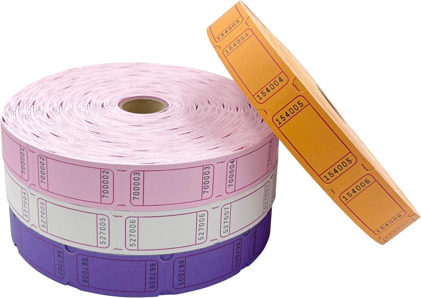 DNB 8000 Pcs Raffle Tickets - 4 Color Set of 2000 Pcs 2 x 1 Inch Single Roll Consecutively Numbered Blank Tickets - Purple/Pink/White/Orange