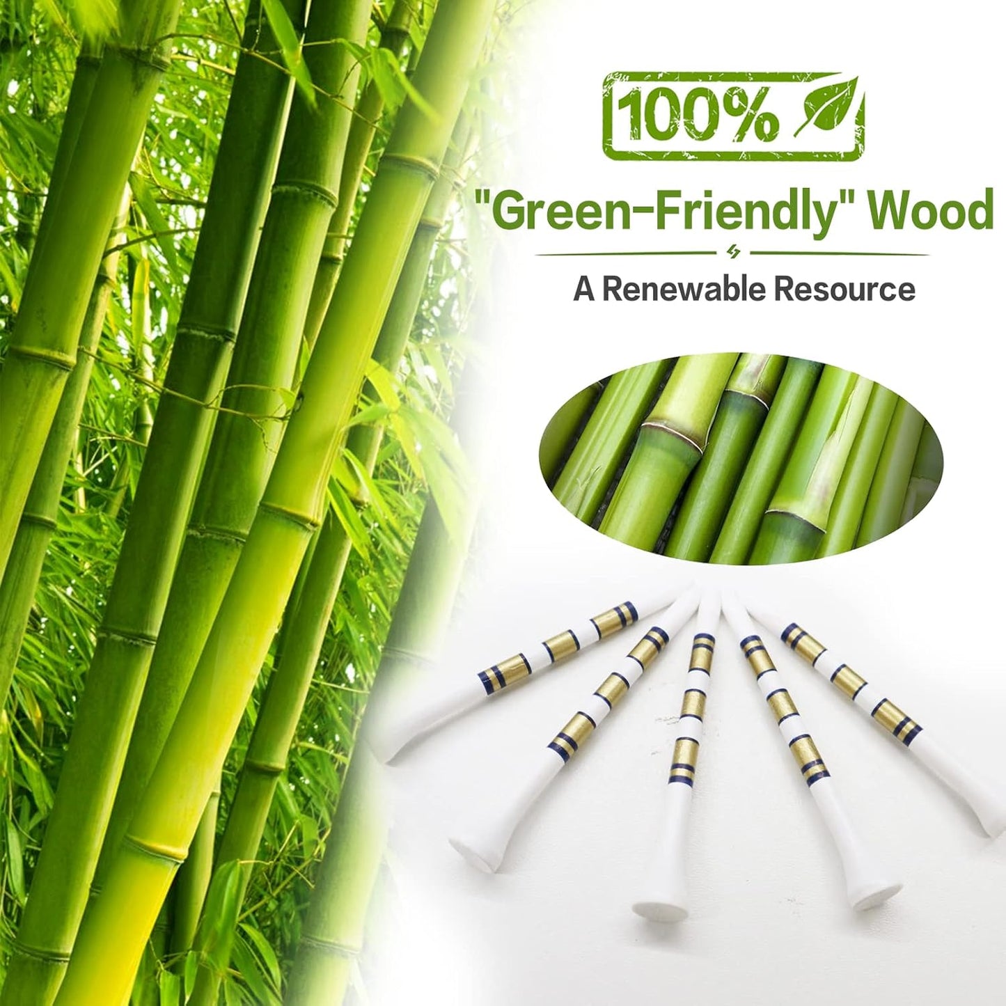FINGER TEN Golf Tees Wood 3 1/4 2 3/4 Inch Wooden Bamboo 50/120 Count, Durable Biodegradable Colored Bulk Tee 70mm 83mm