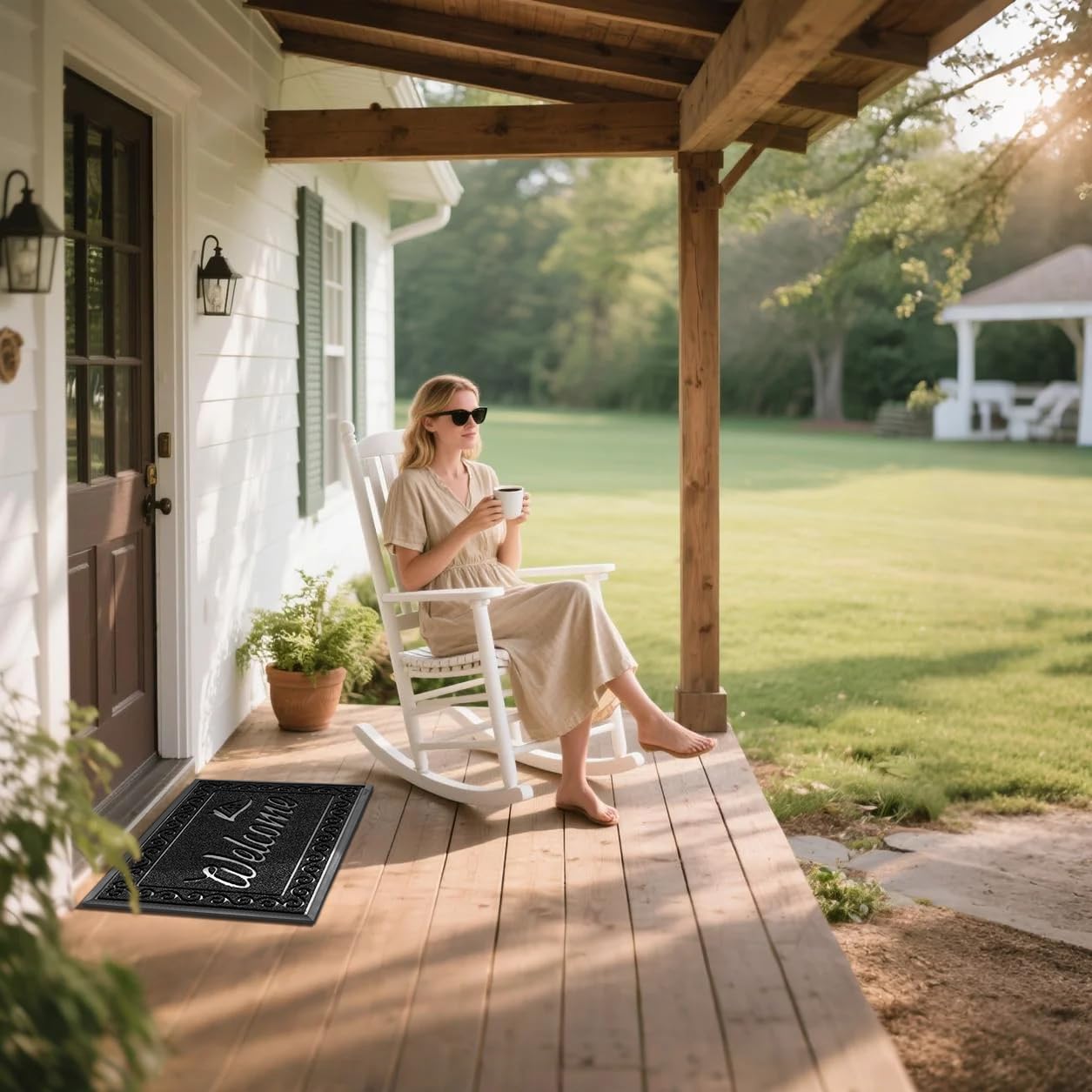 Yimobra Welcome Mat, Heavy Duty Durable Door Mats for Home Entrance Outdoor Indoor, Front Doormat for Outside Patio Floor Entry Porch Garage Office, Waterproof, Low Profile, 29.5 x 17, Black