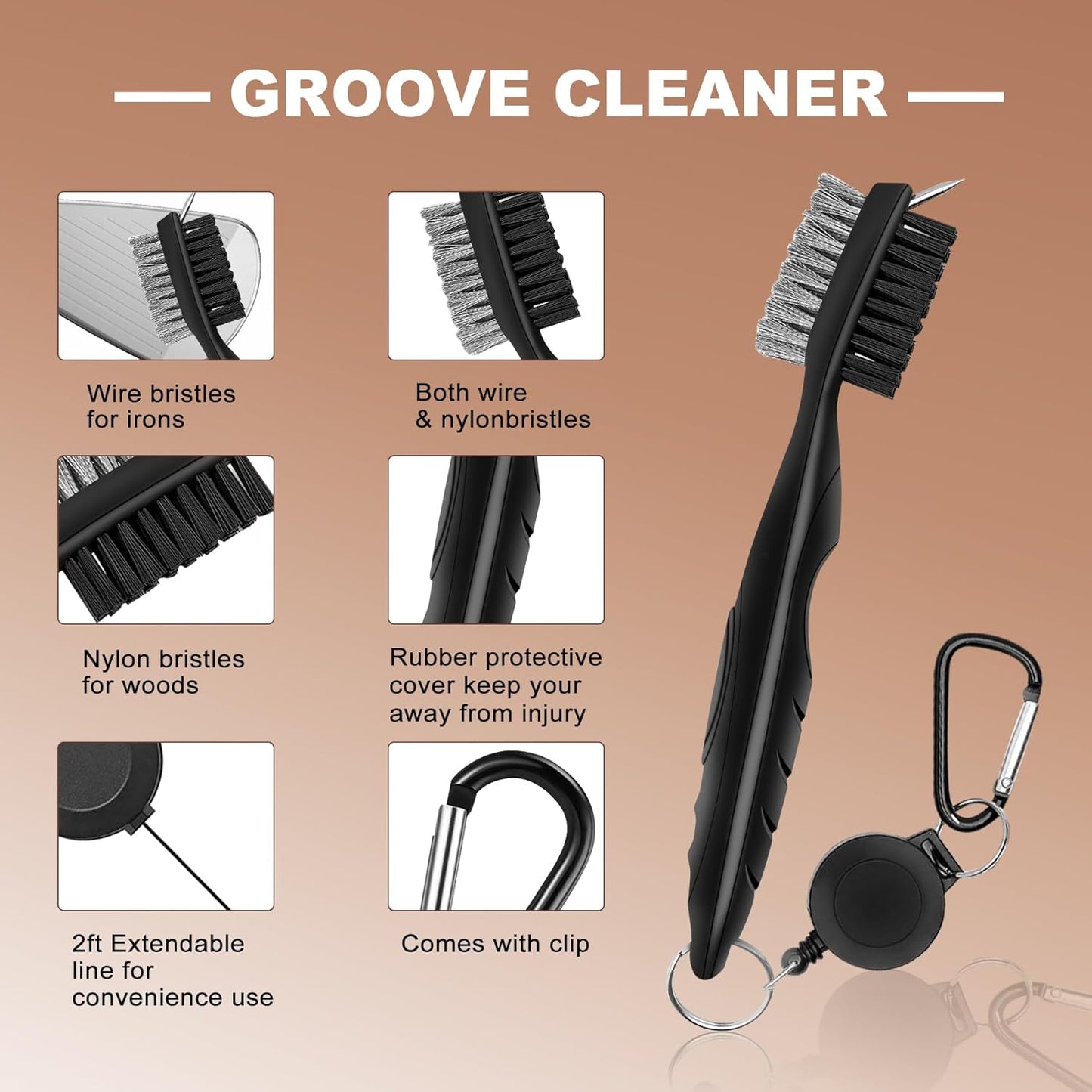 Golf Accessories for Men and Women, Golf Gifts for Him with Leather Case, Golf Brush, Golf Balls, Golf Tees, Golf Ball Clamp, Golf Divot, Golf Ball Line Marker Tool,Golf Ball Marking Stencils (Brown)