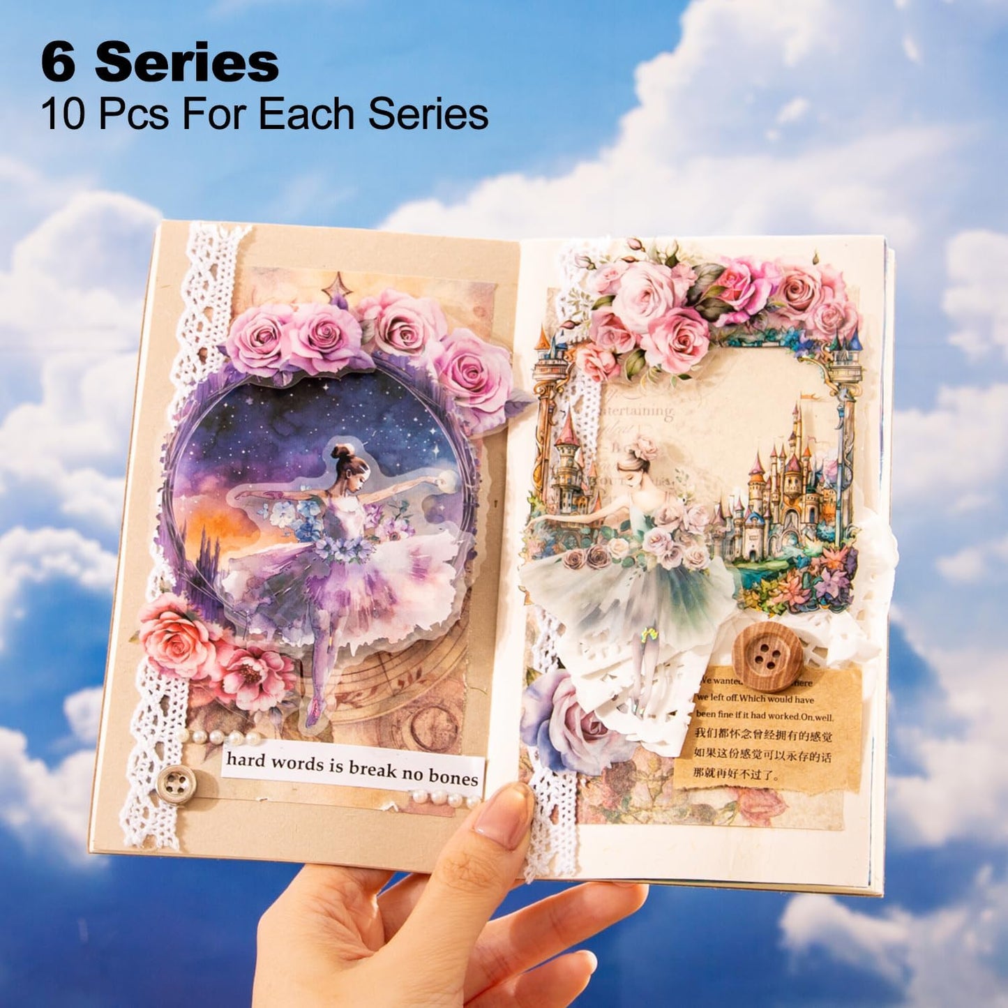 Fantasy Frame PET Sticker Set, 60PCS Board Ephemera for Scrapbooking, Junk Journaling, Crafts, DIY and Art Supplies