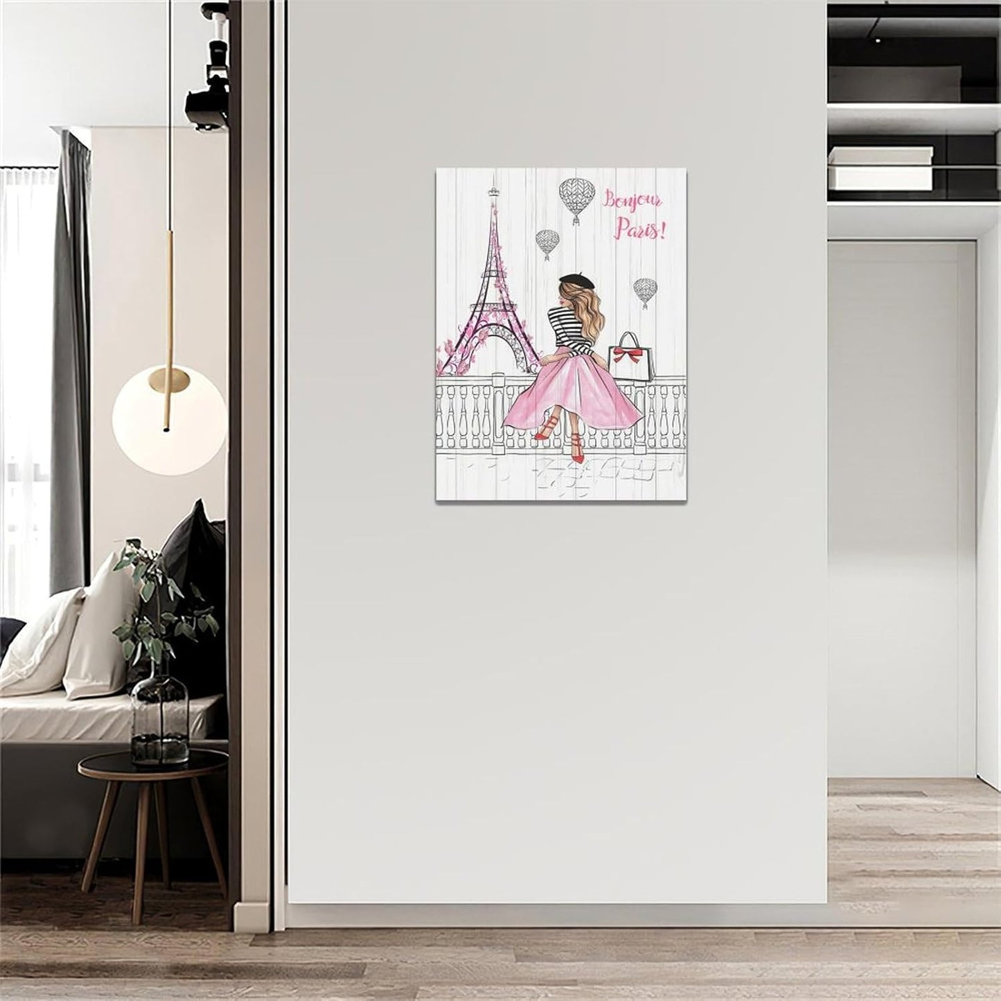 Pink Eiffel Tower Wall Art Romantic Paris Fashion Women Canvas Wall Decor Butterfly Eiffel Tower Picture Painting Print Modern Atwork For Girls Women Room Bathroom Office Framed Ready to Hang 20"x24"