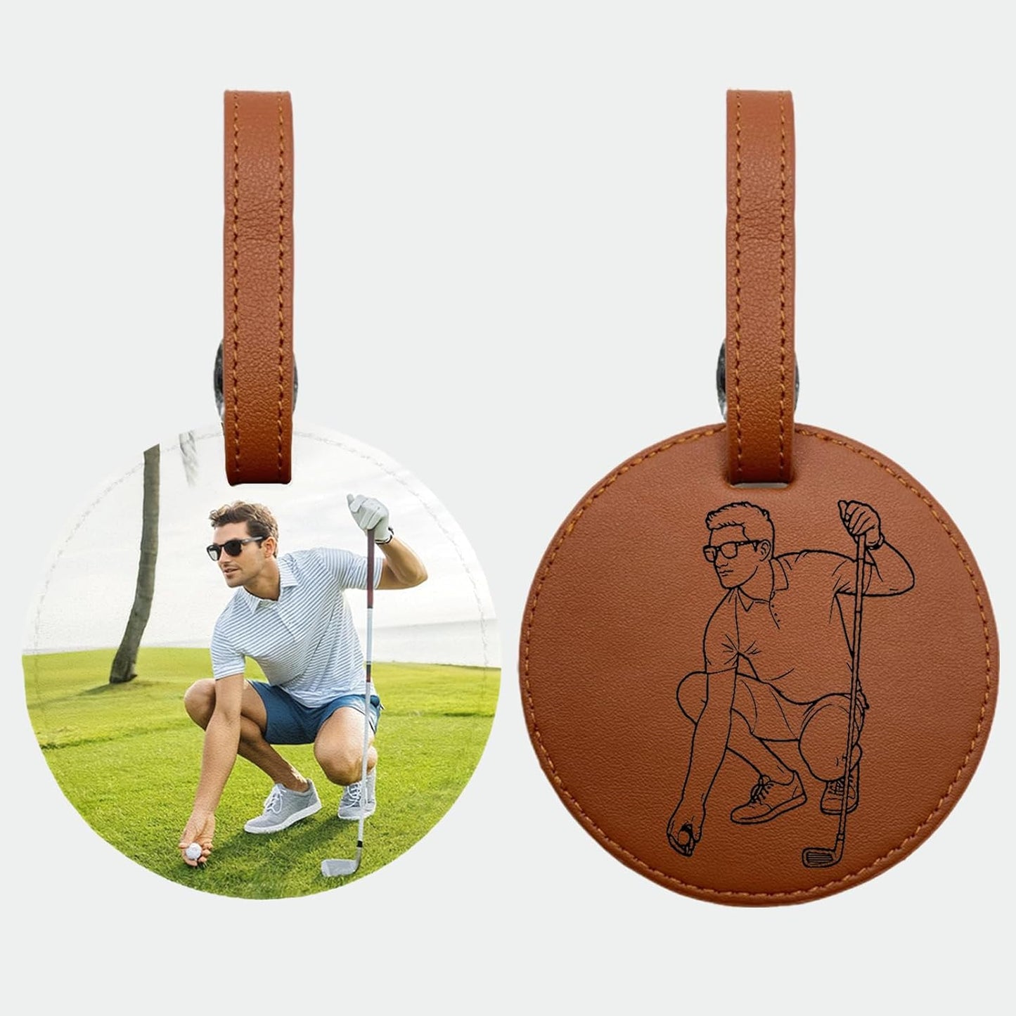 Personalized Golf Bag Tag with Tees - Custom Name & Pattern Leather Golf Accessories Gifts for Men Women Golfers
