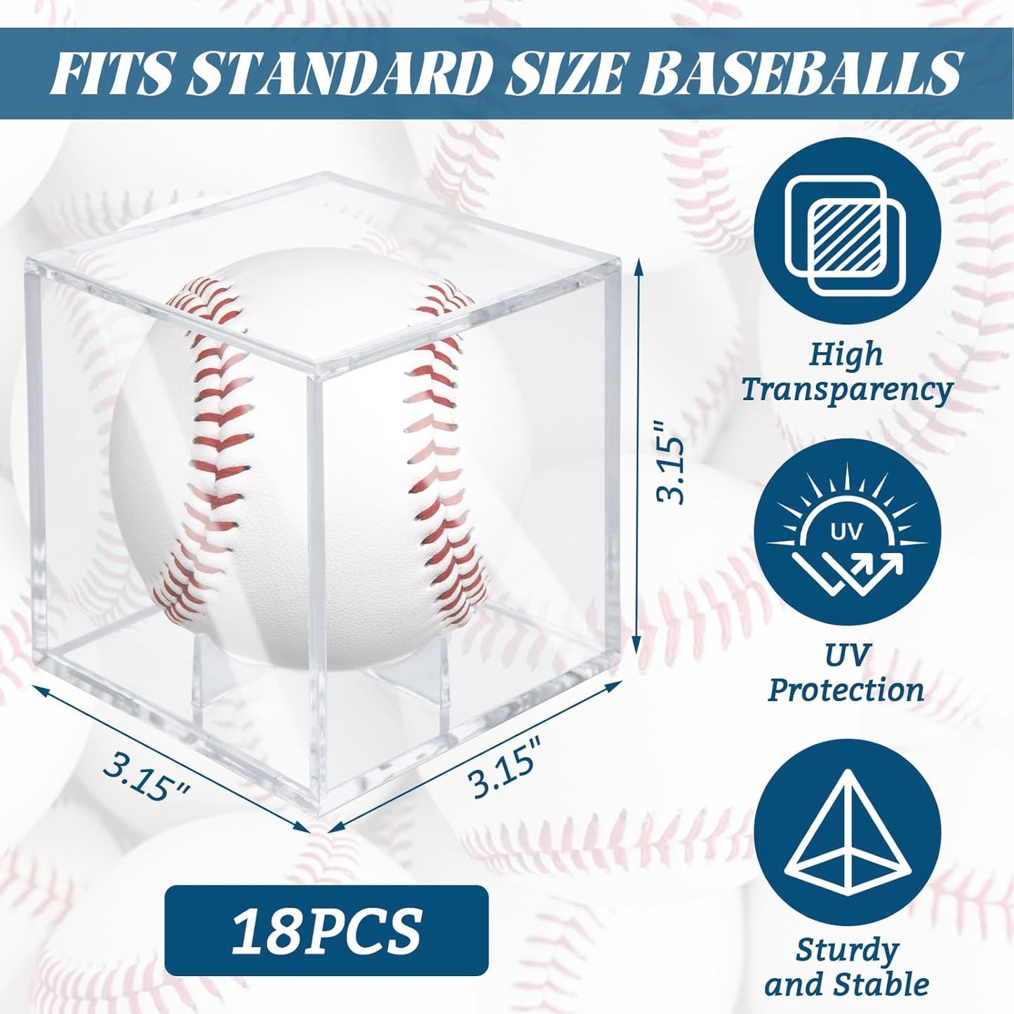 STARVAST 18 Pack Baseball Display Case, UV Protected Square Ball Holder, Clear Acrylic Display Case for Autographed Baseball and Golf Ball, Official Size Box