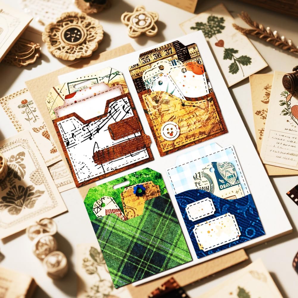 MAYJOYDIY Label Pocket Cutting Dies Stitched Slots Pocket Die Cut Set Card Making Slot Envelope Frame Cut Die for DIY Scrapbooking Journal Embossing Paper Craft Decor