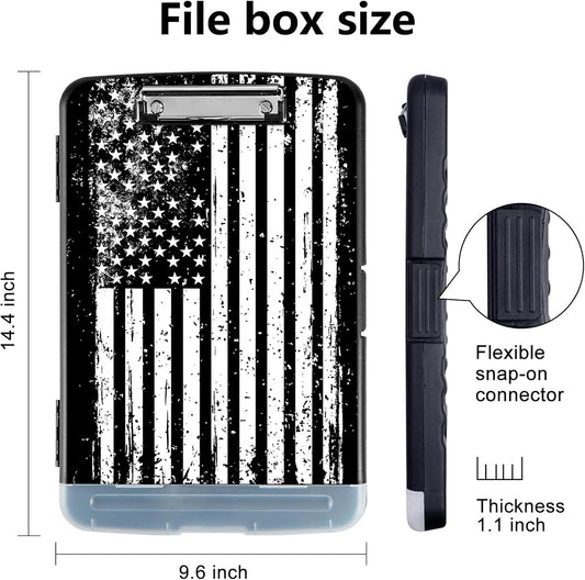 Clipboard with Storage - Large Capacity,Nursing Clipboard with Pen Holder,Heavy Duty,Plastic Side-Opening Folder for Teacher,Nurse - Black and White American Flag