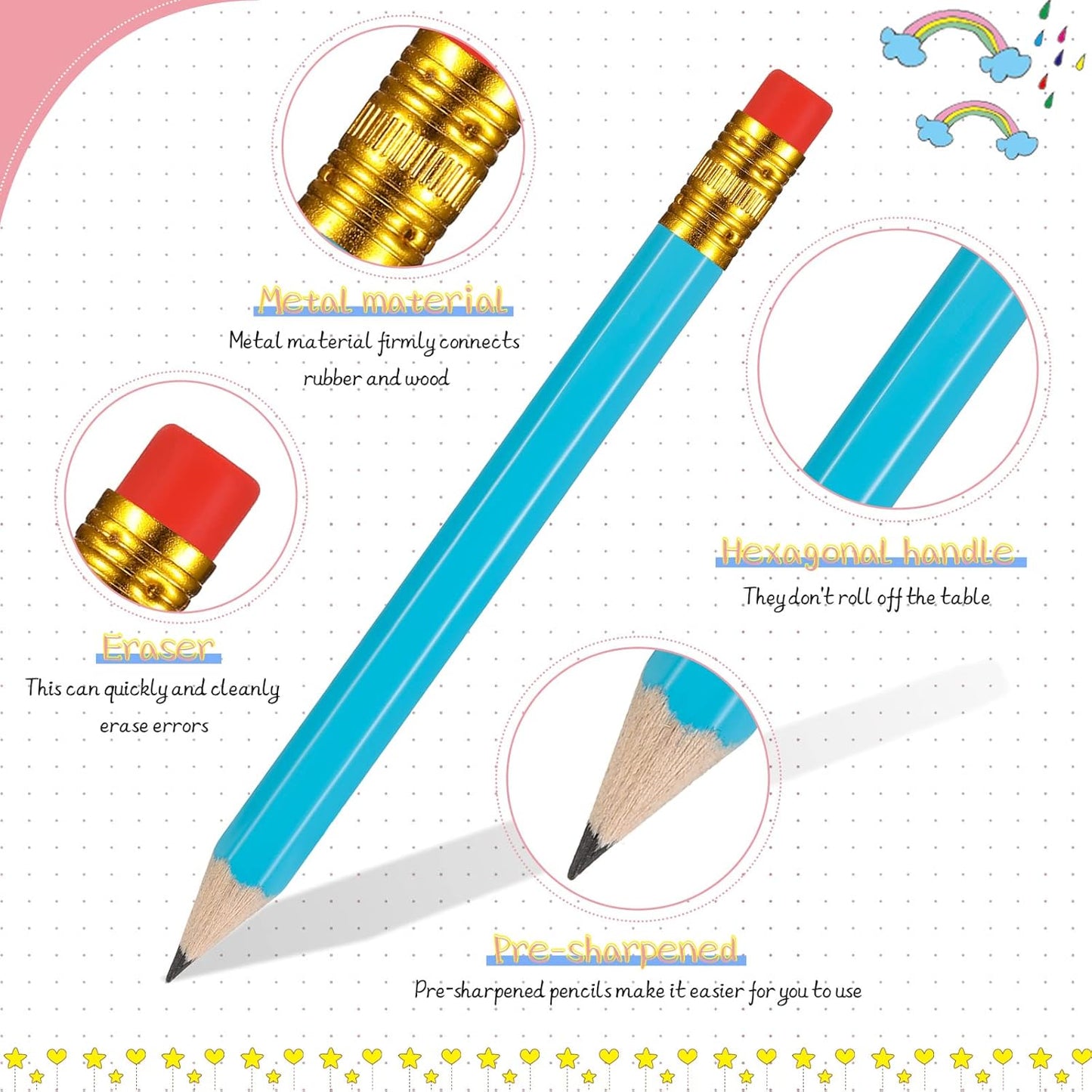 Zonon 48 Pieces Golf Pencils Mini Half Pencils with Eraser Short with Erasers Bulk Small for Kids HB Wedding Bridal School Office Writing Drawing Pocket(Light Blue)