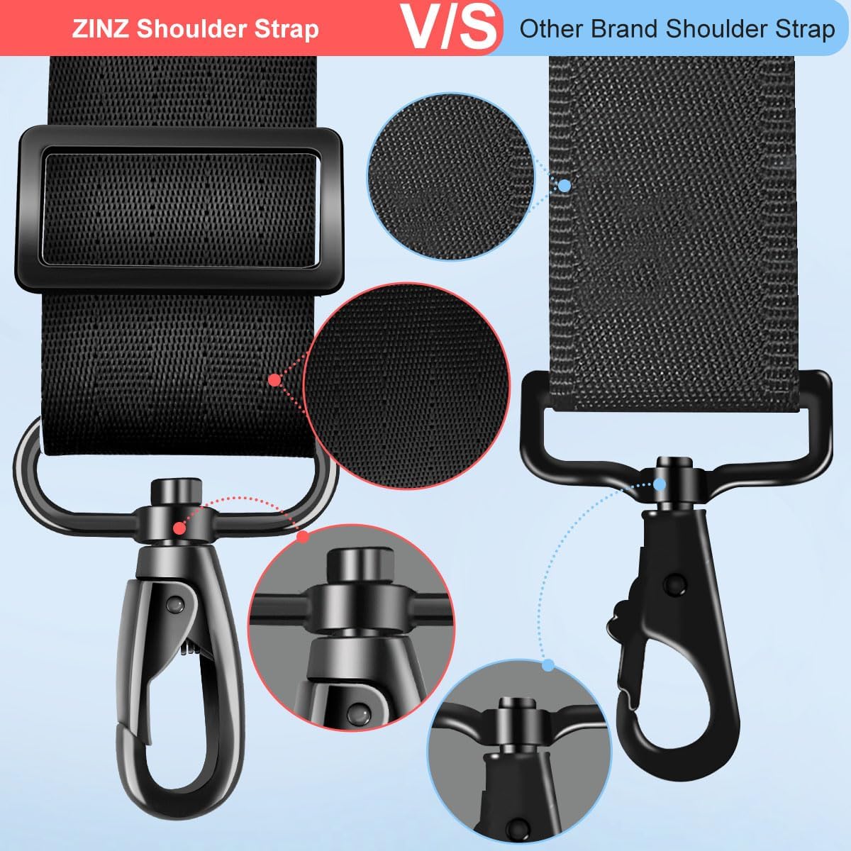 ZINZ 77 inch Bag Shoulder Strap with Ultra Cushion Breathable Pad, Durable Strap with Double Adjustable Buckles for Bags